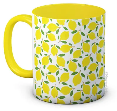 Kaffeetasse mit Zitronenmuster, gelb, 312 ml, Keramik