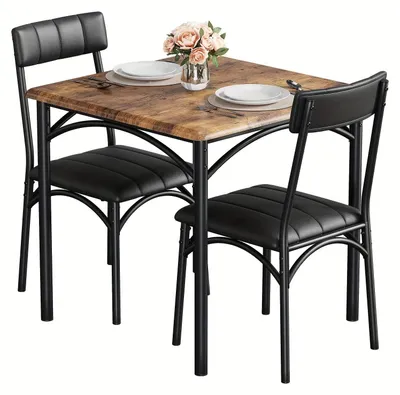 Image de Ensemble de table et chaises pour 2 personnes - Ensemble de table de bistrot - Table à manger avec chaises - Ensemble de table pour cuisine - Table à manger compacte