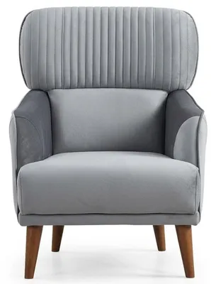 Image de Fauteuil gris, design moderne, style minimaliste, pieds hauts, confortable