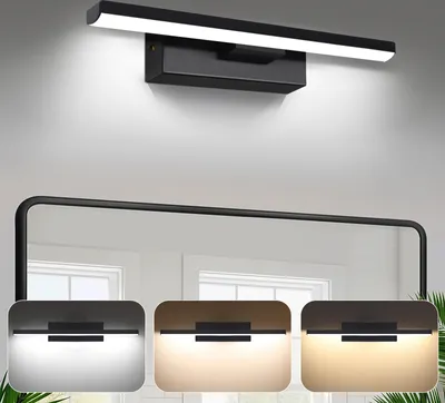 Produktbild von LED Spiegelleuchte Badwand 330°Drehbar Lampe Badezimmer,30cm 6W 600LM Badezimmer Lampe 3 Farbiges Licht Wand Lampen für bad,Spiegellampen,Schminktisch Beleuchtung Schwarz