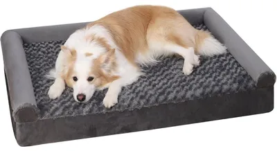 Produktbild von Orthopädisches Hundebett Grau 75x47x16cm mit 3 erhöhten Rändern, abnehmbarer Bezug, waschbar