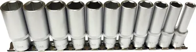 Produktbild von 11 x Lange Steckschlüsseleinsätze Stecknuss  3/8" Nuss 8 - 19 mm auf Steckleiste