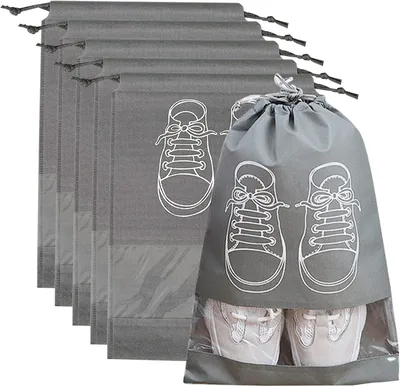 Produktbild von 10 Stück große Schuh-Aufbewahrungstaschen, staubdichte Kordelzug-Schuhbeutel mit transparentem Schlitz, tragbare, wasserdichte Verpackungs-Organizer