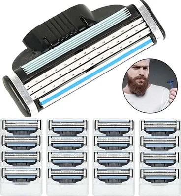 Produktbild von 16 Rasierklingen-Nachfüllpackungen für Mach 3, manuelle Turbo-Rasierklingen für Herren, 3-lagige Nachfüllpackungen für Gillette, Klingen für Haarentfernungsgeräte für Männer, für empfindliche Haut