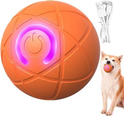 Productafbeelding van Interactieve Hondenbal, Automatisch Rollende Bal met LED-verlichting, Actieve Rolbal voor Honden, USB-oplaadbaar, Duurzaam en Slijtvast, Geschikt voor Kleine, Middelgrote en Grote Honden (oranje)