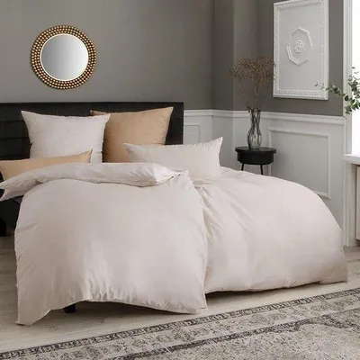 Produktbild von Famanu Bettwäsche beige 135 x 200 4-teilig - Mikrofaser Bettwäsche mit Reißverschluss