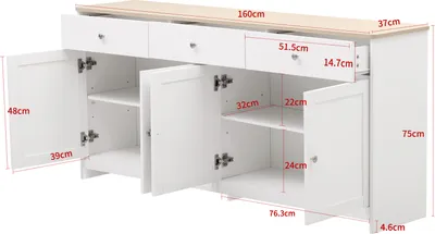 Immagine prodotto di Buffet, cassettiera, credenza, 160 x 37 x 75 cm, con 4 ante e 3 cassetti