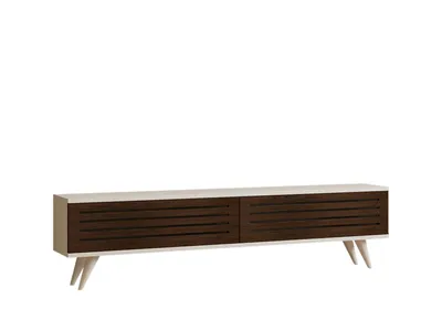 A TV stand with two drawers, presented on a white background.