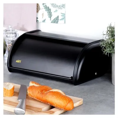 Produktbild von Brotkasten aus Metall - Brotbehälter aus Stahl - Schwarz - 36x23x14,5 cm