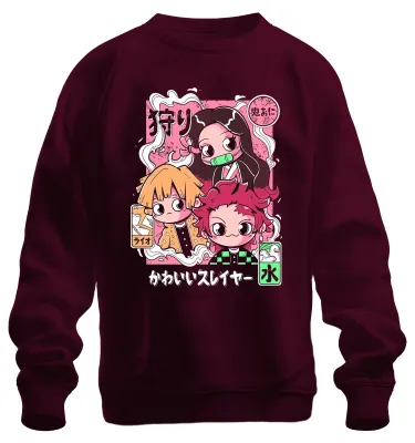 Produktbild von Kimetsu no Yaiba Tanjiro Nezuko Zenitsu かわいいスレイヤー Chibi Sweatshirt Pullover, Burgundy, S