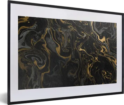 Produktbild von MuchoWow® Gerahmtes Poster Marmor - Textur - Grau - Gold - Marmoroptik - Luxus 60x40 cm - Poster mit Schwarzem Bilderrahmen Wandposter Rahmen Foto Bilder - Schlafzimmer - Plakat in Rahmen - Drucken