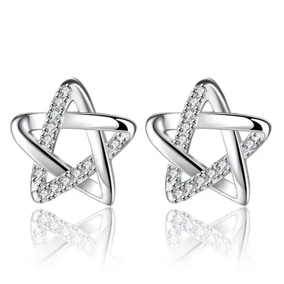 Produktbild von Damen Ohrstecker Stern mit Zirkonia – Elegante Strass Ohrringe Silberfarben, J0750