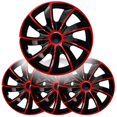 Zdjęcie produktu dla Kołpaki Quad Bicolor 15" Czerwono Czarne NRM Komplet 4 sztuki