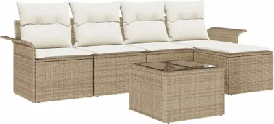 Immagine prodotto di Divano da esterno con cuscino 6 pcs Beige polyrattan