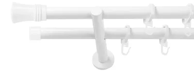 Produktbild von SN Deco Gardinenstange Lyon, 19 mm, 2-läufig, Stahl, Komplett-Set mit Ringen, Auflageträger, 160 cm, weiß