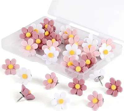 Produktbild von Set mit 20 bunten floralen Pinnadeln für Pinnwand, Korkwand, Fotowand, Büro- und Wohnkultur