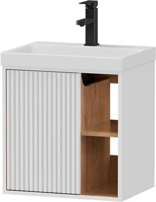 Produktbild von Waschbecken mit Unterschrank - Hängendes Waschbecken - Badezimmermöbel - Kleines Waschbecken - Unterschrank für Waschbecken, weiß