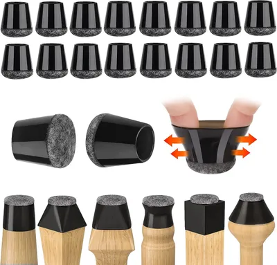 Obrázek produktu pro Chrániče nohou židlí 32 kusů, malé kluzáky na židle, černé silikonové chrániče podlah s plstěnými kluzáky, pro tvrdé podlahy a dlažbu, bezhlučné (14-18 mm)