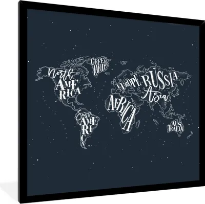 Produktbild von MuchoWow® MuchoWow® Gerahmtes Poster Weltkarte - Schwarz - Weiß - Sternenhimmel 40x40 cm - Poster mit zchwarzem Bilderrahmen - Mit Rahmen - Wanddekoration Schlafzimmer