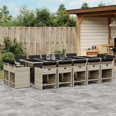 Produktbild von Möbel 15-tlg. Garten-Essgruppe mit Kissen Hellgrau Poly Rattan - Balkonmöbel 3278002