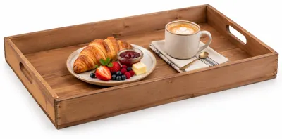 Produktbild von Serviertablett aus Holz 60x40x8cm Holztablett Frühstückstablett Dekotablett Betttablett Braun, KI-generiertes Bild