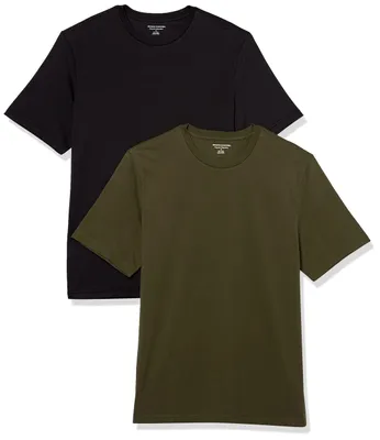 Produktbild von Amazon Essentials T-Shirts für Herren, 100% Baumwolle und Baumwoll-Polyester-Mischung, Normale Passform, kurzärmelig, Rundhalsausschnitt, 2er-Pack, Schwarz/Olivgrün, XX-Large