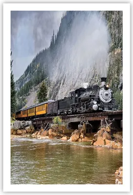 Produktbild von Poster - Poster ohne Rahmen - Alt Lokomotive Berge - 61x91,5 cm - Wand Bild - Wanddeko - Wandbilder - Kunstposter - Wandposter - Bilder - Kunstdruck - Wanddekoration - Wandbild - P2XPA61x91-4581