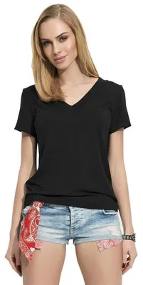 Produktbild von Damen Basic Shirt Bluse V-Ausschnitt ; Schwarz S (36)