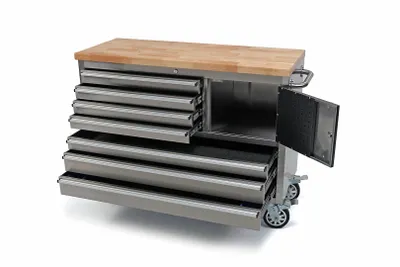 Produktbild von Professionelles RVS Werkzeugfach / -Tisch mit Holzplatte (122 cm)