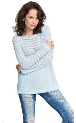 Produktbild von Damen Pullover Strickpullover Pulli Rundhals; Babyblau S/M 36/38