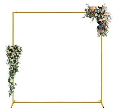 Image de Arche de mariage en métal - Support de fond carré - 1,5 x 2 mètres - Arche de mariage autoportante - Pour décor de fond photo et d'événements - Or