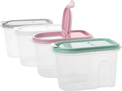 Immagine prodotto di Contenitori in plastica trasparente con coperchio, 1,1 l, grigio, rosa, bianco, verde