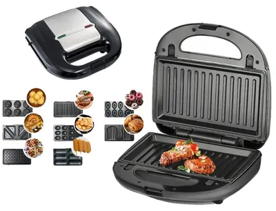 Obrázok produktu pre Sendvičovač, výkon 750 W, nepriľnavý povrch, obojstranné vyhrievanie, vymeniteľné platničky, kompaktný dizajn