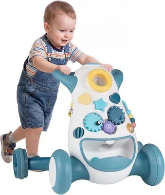Productafbeelding van Loopwagen voor baby's met muziek en licht, speel- en loophulp met werpspel en opbergruimte, blauw, 12 tot 36 maanden