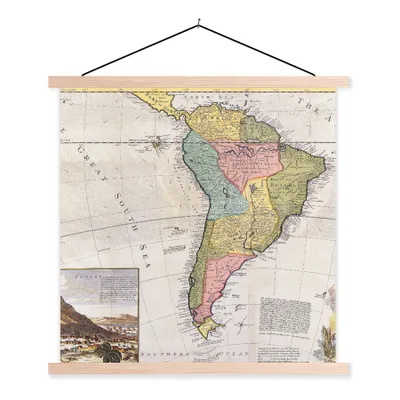 Obrázek produktu pro MuchoWow® Textilní plakát - Kontinent - Jižní Amerika - Mapa - Staré - 90x90cm - S hnědými lamelami