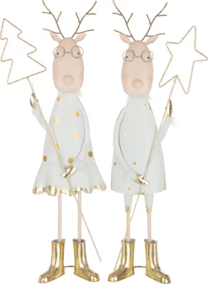Immagine prodotto di J-Line Renna a Led + Stella in ferro color oro/bianco Assortiti 2
