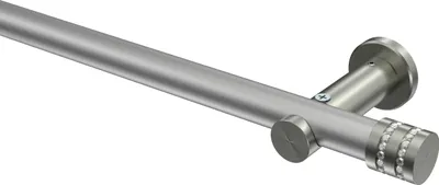 Produktbild von Interdeco Gardinenstange / Vorhangstange Silbergrau / Edelstahl-Optik, Typ Platon Estana (Glitzerkappe) ohne Ringe, 20 mm Ø 1-läufig, 160 cm