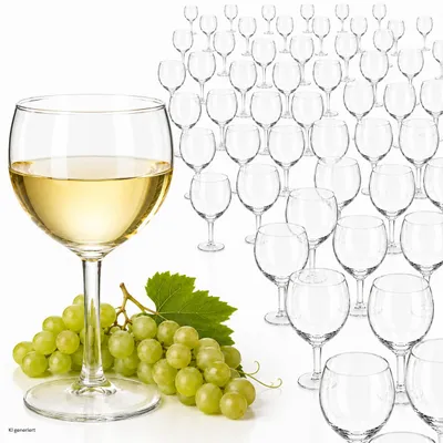 Image de 120 verres à vin, capacité 250 ml, pour eau, vin rouge ou vin blanc, adaptés à un usage en restauration, Image générée par une IA
