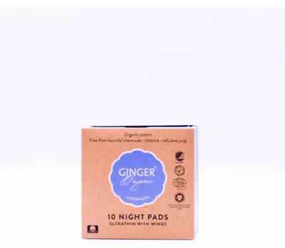 Productafbeelding van Ginger Organic Maandverband nacht met vleugels (10 stuks)