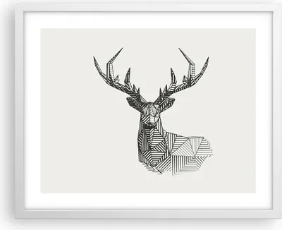 Produktbild von Gerahmtes Poster - Weißer Rahmen - Hirsch Skizze Skandinavisch - 50x40 cm - Wand Bild - Wanddeko - Wandbilder - Kunstposter - Wandposter - Bilderrahmen - Bilder - Kunstdruck - P2WAA50x40-4950