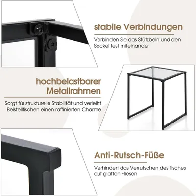 Immagine prodotto di Tavolino tavolino da giardino tavolo da balcone con piano in vetro temperato 43 x 43 x 45 cm nero