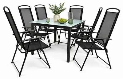 Produktbild von 7-delt havemøbelsæt | siddende gruppe spisegruppe | 1x bord, 6x stole | bordmål ca. H. 76 x B. 140 x D. 80 cm | Hochlehner Set 140M