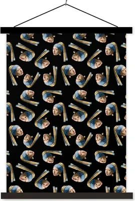 Produktbild von MuchoWow® Textilposter Das Mädchen mit dem Perlenohrring - Alte Meister - Schnittmuster 40x53 cm mit schwarzem Rahmen - Abbildung