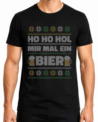 Immagine prodotto di Maglietta da uomo a maniche corte con motivo natalizio "Ho Ho Ho", stile maglione di Natale "brutto", colore nero, taglia L