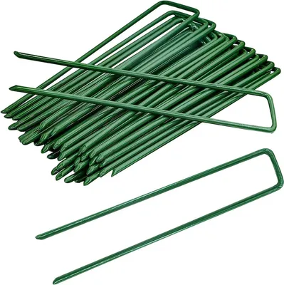 Produktbild von Garten schutz Haken, 6 Zoll Garten Pfähle galvanisiert Garten Zaunspitzen, grüne Garten U-förmige Netzstangen Metallgrasstangen Gartenpfähle Spikes gegen Unkraut Barriere Staub (20 Stück)