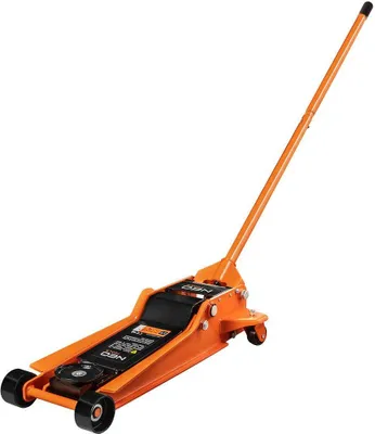 Obrázek produktu pro NEO TOOLS Nízkoprofilový zvedák pro profesionály; dlouhá rukojeť; přesné zvedání a spouštění vozidla; zvedací síla 3T, rozsah zdvihu 85-525 mm; hmotnost 41,5 kg; bezpečnostní ventil