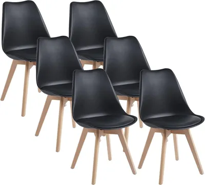 Image de Chaise de salle à manger TEENO, chaise de cuisine, scandinave, rétro avec dossier, assise rembourrée en hêtre massif（Noir, lot de 6）