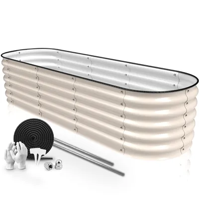 Produktbild von HOFGARTEN 200x60x42 cm Metall Hochbeet für den Garten, offener Boden, rostfrei & wetterfest (Beige)