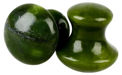 Produktbild von 2 Stück Jade-Massagesteine in Pilzform für Gesichtsmassagen zur Akupressur und Entspannung
