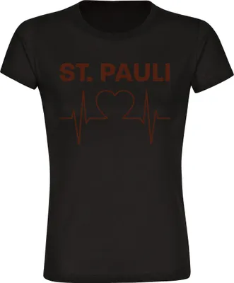Produktbild von multifanshop Damen T-Shirt - St. Pauli - Herzschlag, schwarz, Größe 3XL